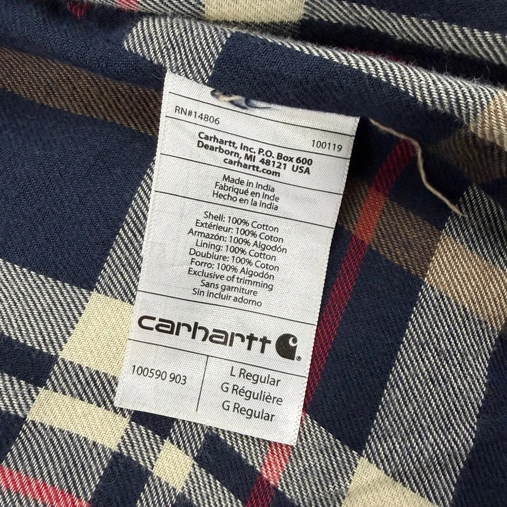 Carhartt Mens Brown Duck Flannel Lined Shirt Jacket Snap Front 100590 Size L